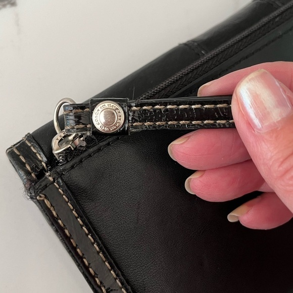 Coach Black Leather Patent Leather Stripe Wallet with Check Book Cover - Picture 4 of 11